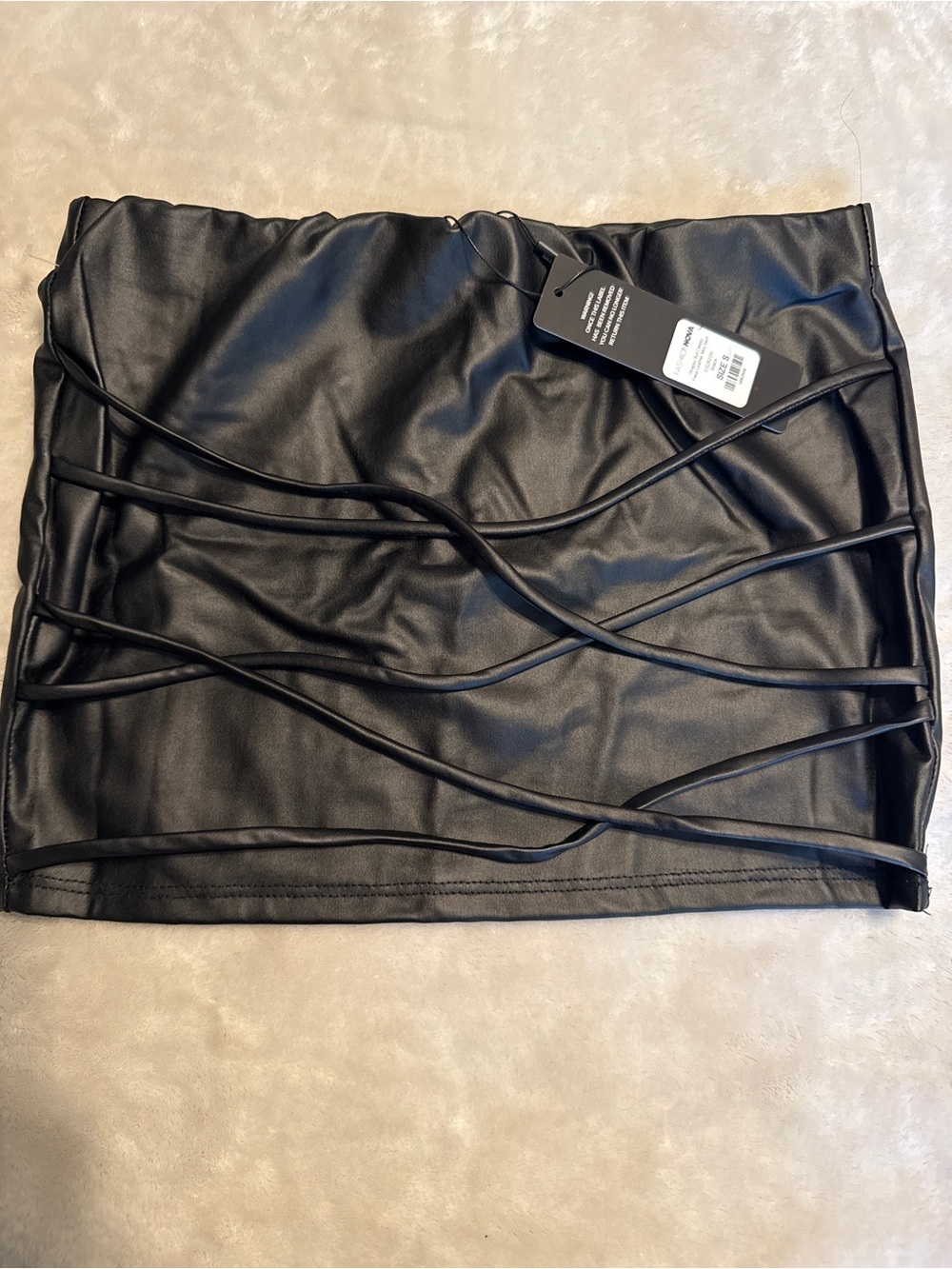 Fashion Nova Black Faux Leather Mini Skirt with Wrap Strap Detail
